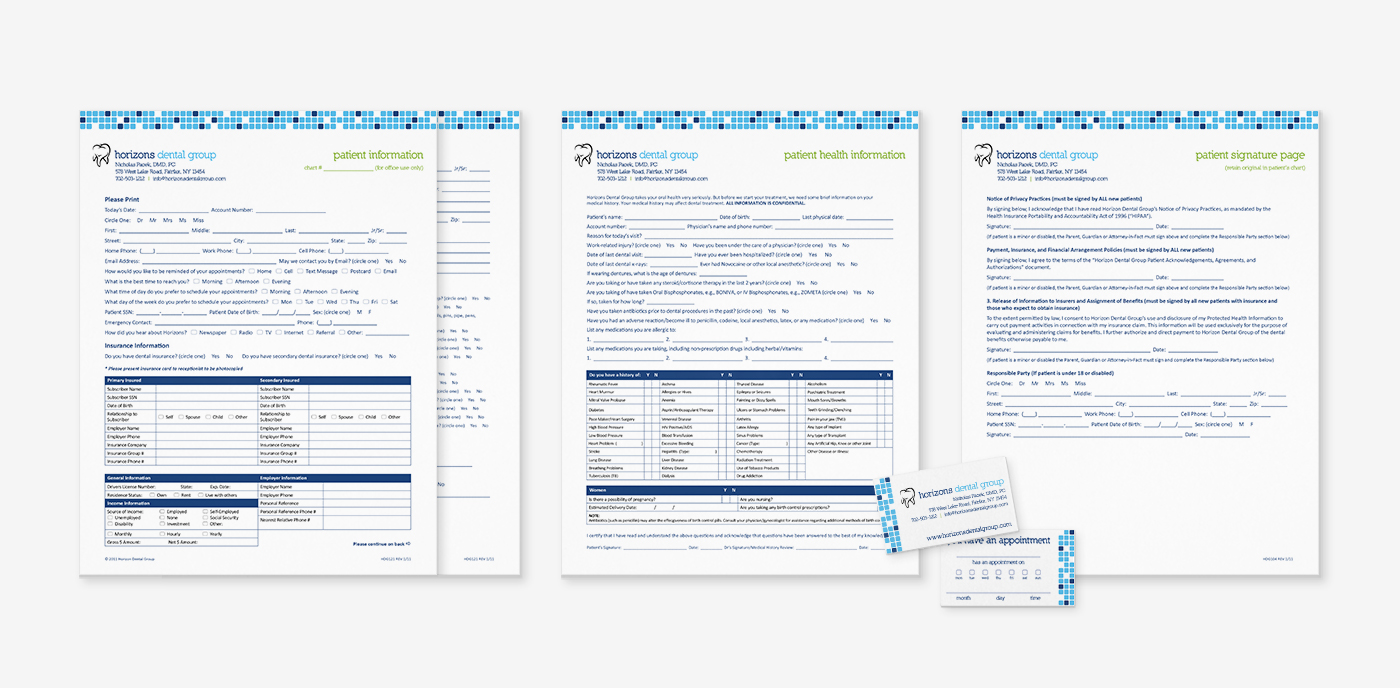 Patient forms and appointment card