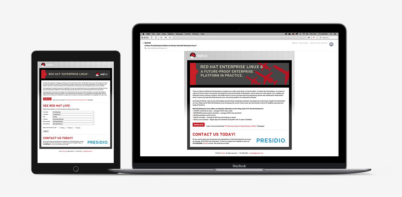 Red Hat email and landing page