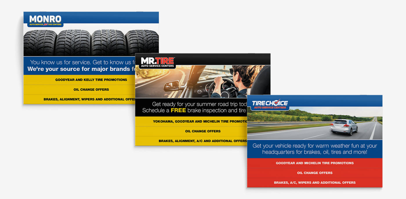 Monro, Mr. Tire and Tire Choice coupon book covers